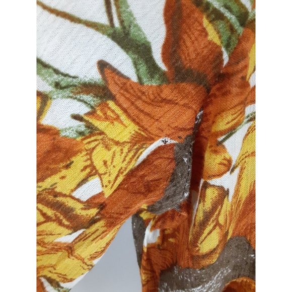 Umgee Cream & Orange Sunflower Floral Print Long Flare Sleeve Top Lace Neck L - Picture 8 of 8